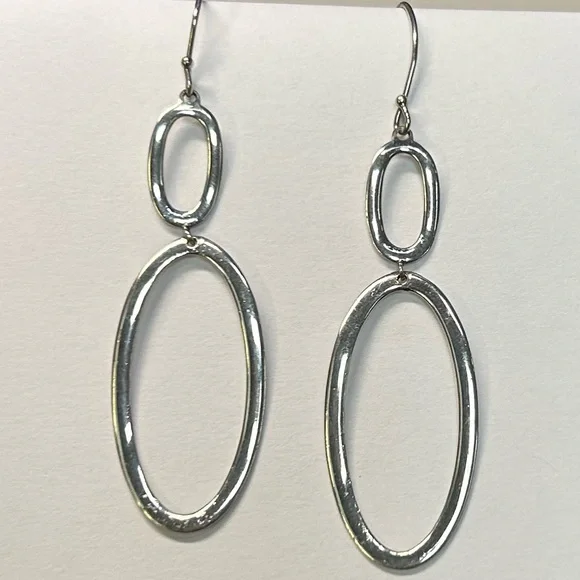 Ippolita sterling Silver hammered Double Oval hoop French wire Earrings vintage - Picture 6 of 16